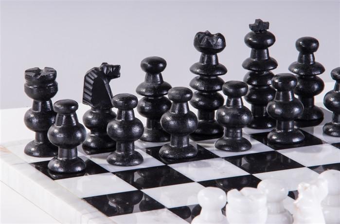 13" Onyx Chess Set - Marble White and Black - Chess Set - Chess-House