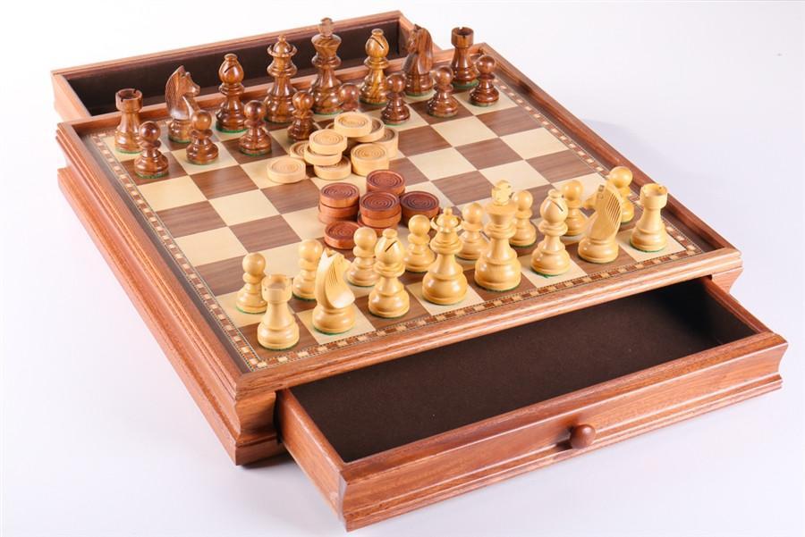 15" Staunton Chess & Checker Set - Chess Set - Chess-House