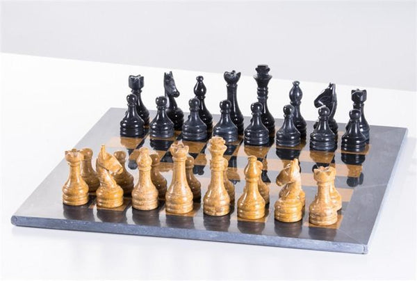 16" Black and Gold Marble Chess Set - Chess Set - Chess-House