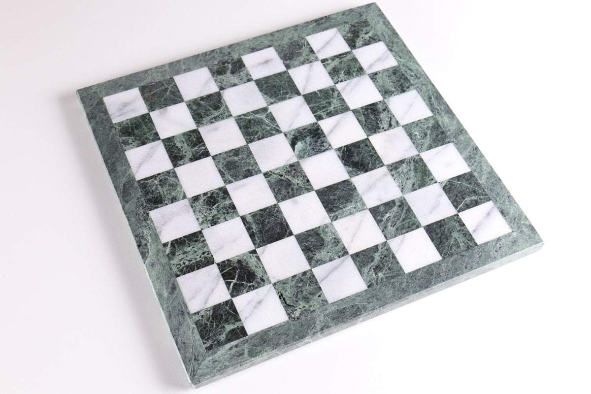 16" Green and White Marble Chess Board Board