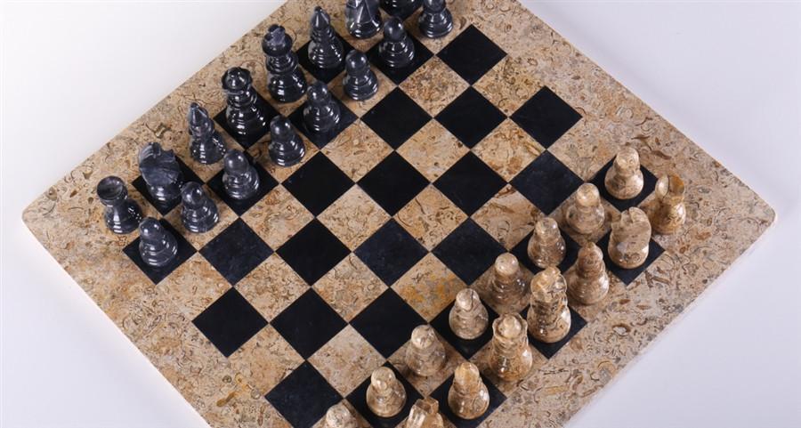 16" Marble Chess Set American Design in Coral & Black - Chess Set - Chess-House