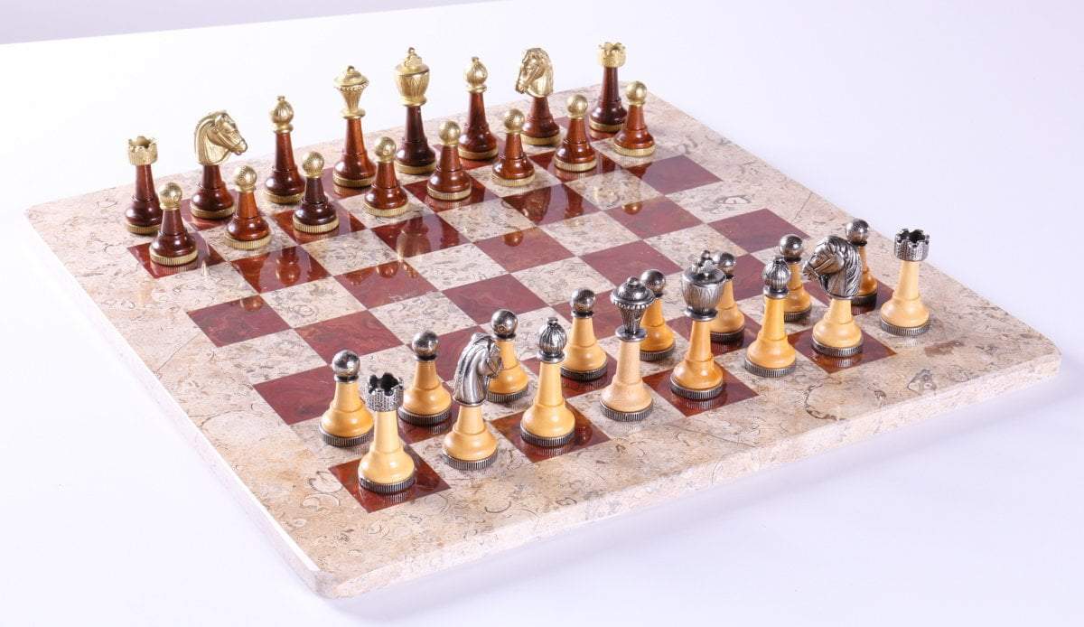 16" Marble Chess Set with Florentine Pieces - Chess Set - Chess-House