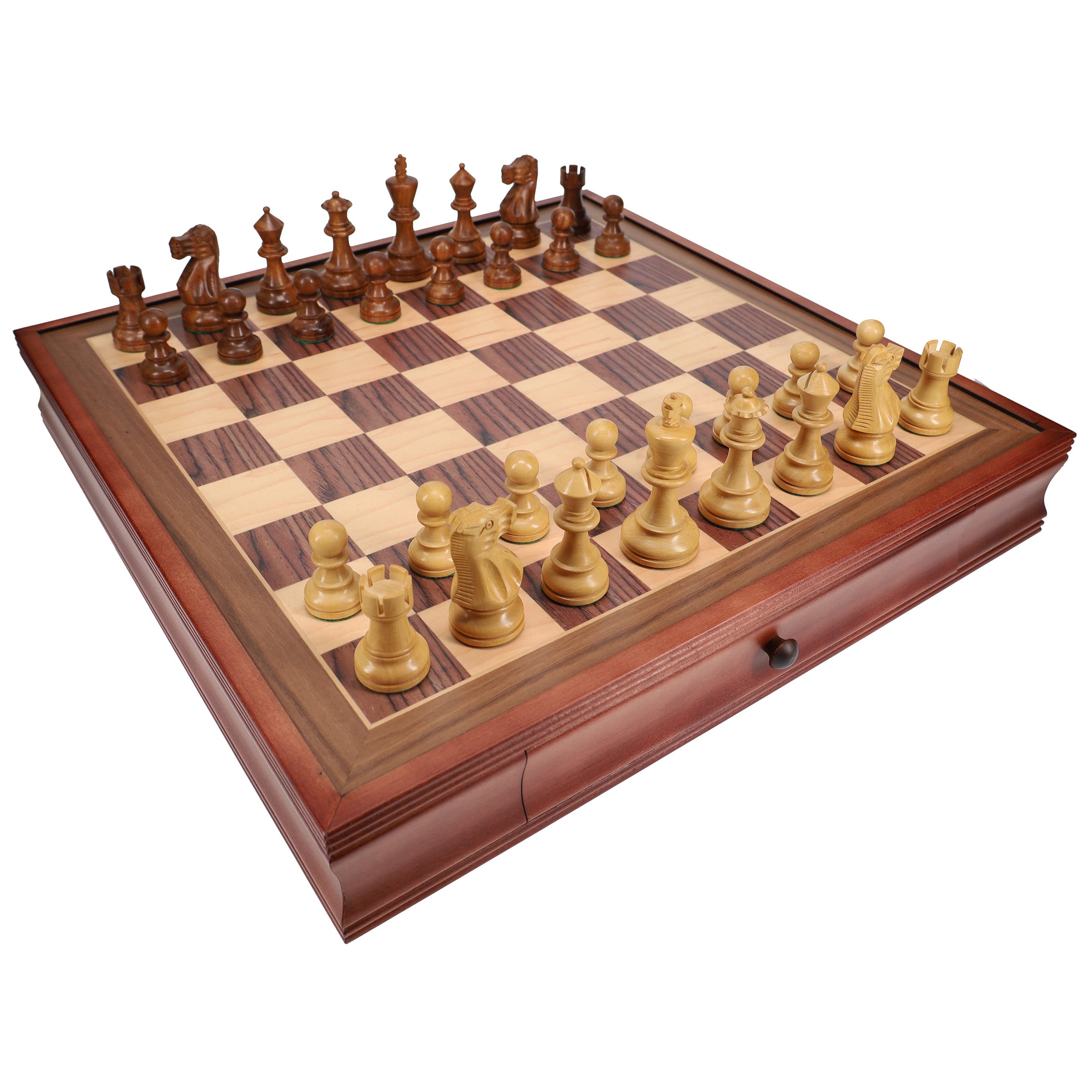 19" English Chess Set with Pull-out Storage Drawers - Brown - Chess Set - Chess-House