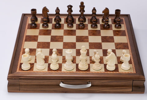 Deluxe Two-Drawer Walnut Chess Case - 1.7 Squares - The Chess Store