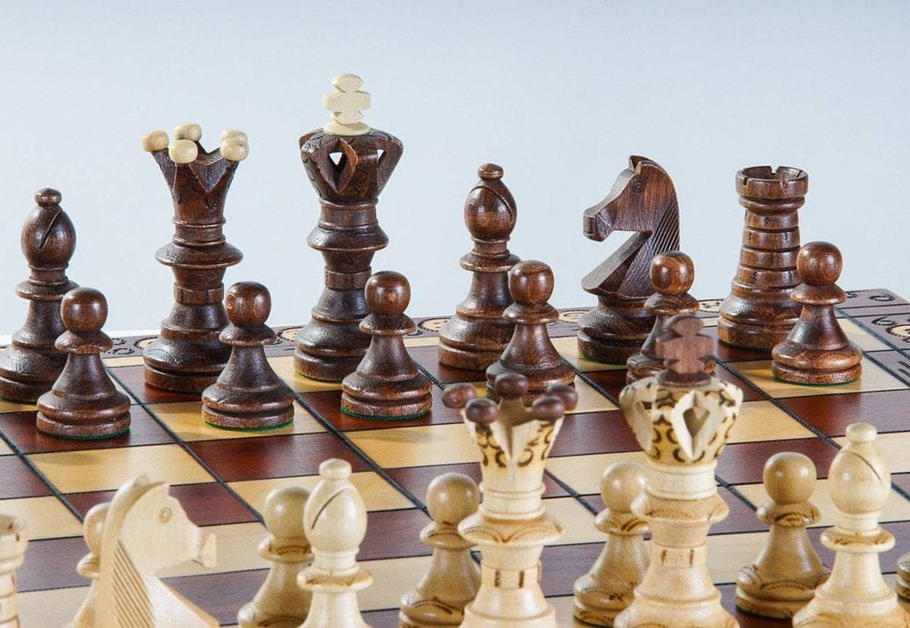  Wegiel Handmade European Ambassador Chess Set - Wooden 21 Inch  Beech & Birch Board with Felt Base - Carved Hornbeam & Sycamore Wood Chess  Pieces : Toys & Games