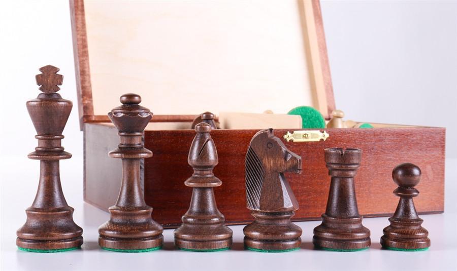 3 3/4" Standard Staunton Chess Pieces #6 in Dark Wood Box - Piece - Chess-House