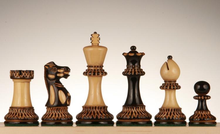 3 3/4" Staunton Chessmen with Etched Pyrography Design - Weighted - Piece - Chess-House