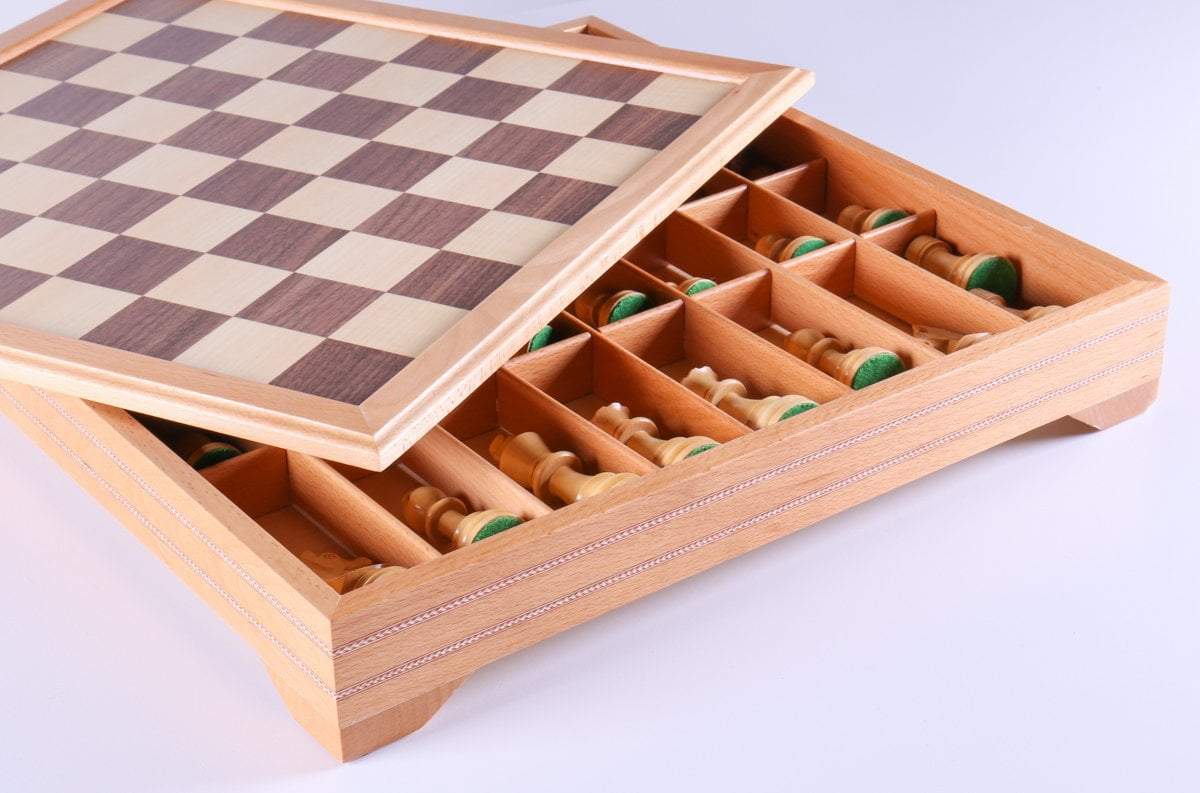 3 3/4" Timeless Pieces on Beech Wood Storage Chest - Chess Set - Chess-House
