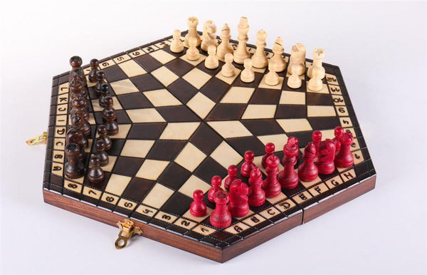 3 Player Medium Wood Chess Set (Tricolor)