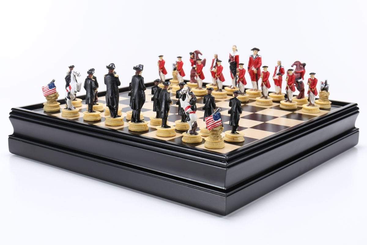 American War for Independence Chess Men with Wood Storage Chest - Chess Set - Chess-House