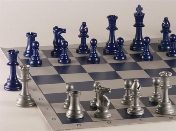 Armory Club Style Chess Set - Brushed Aluminum Look - Blue - Chess Set - Chess-House