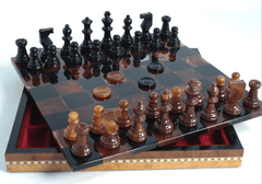 Black & Brown Alabaster Inlaid Chest Chess Set