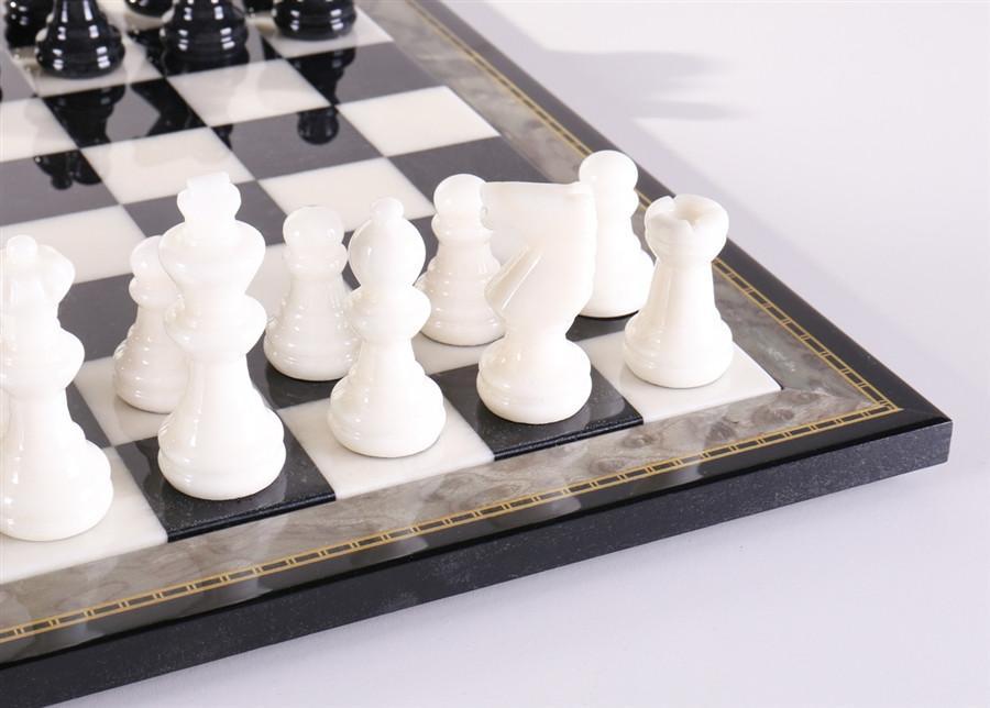 Black & White Alabaster Chess Set with Wood Frame - Chess Set - Chess-House