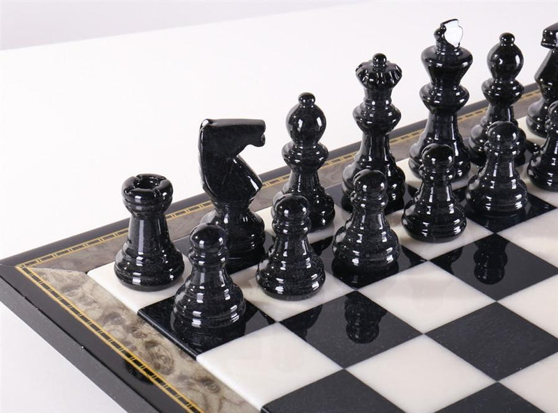 Black & White Alabaster Chess Set with Wood Frame