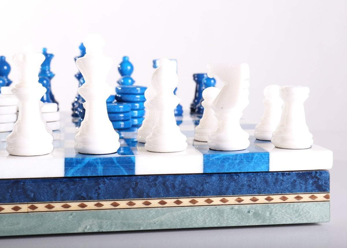Blue & White Alabaster Inlaid Chest - Chess Set - Chess-House