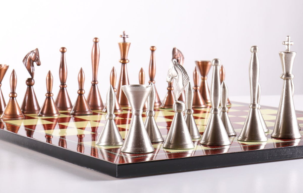 14 ART DECO Metal Chess Board Set Designer King 4 -  UK