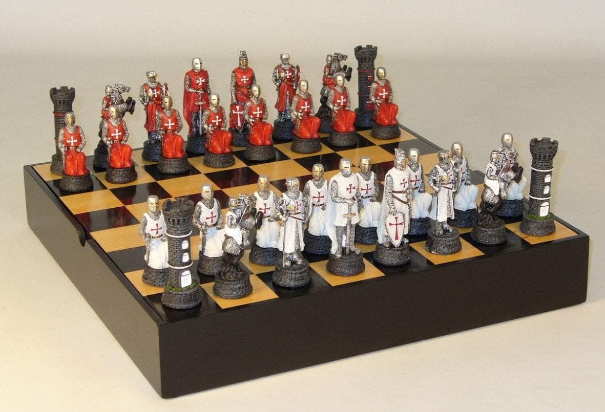 Crusades Chess Set on Black & Maple Chest Chess Set