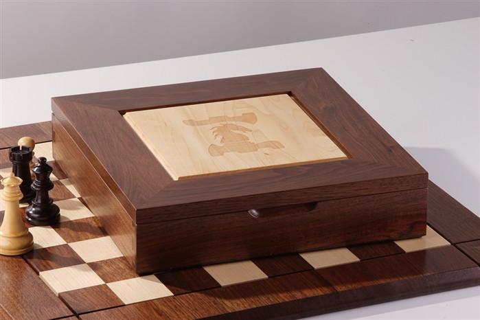 DEAL ITEM: Walnut Maple Premium Hardwood Chess Box with Framed Inset - Box - Chess-House
