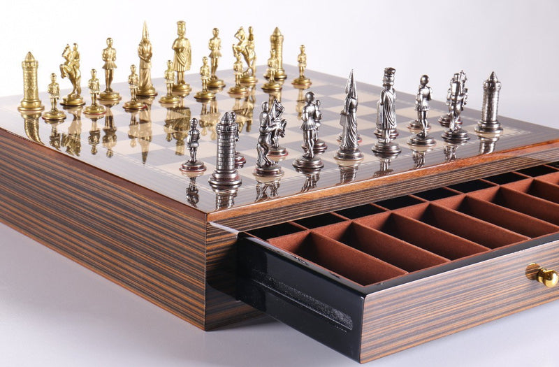 Glossy Storage Board with Metal Pieces Chess Set Combo