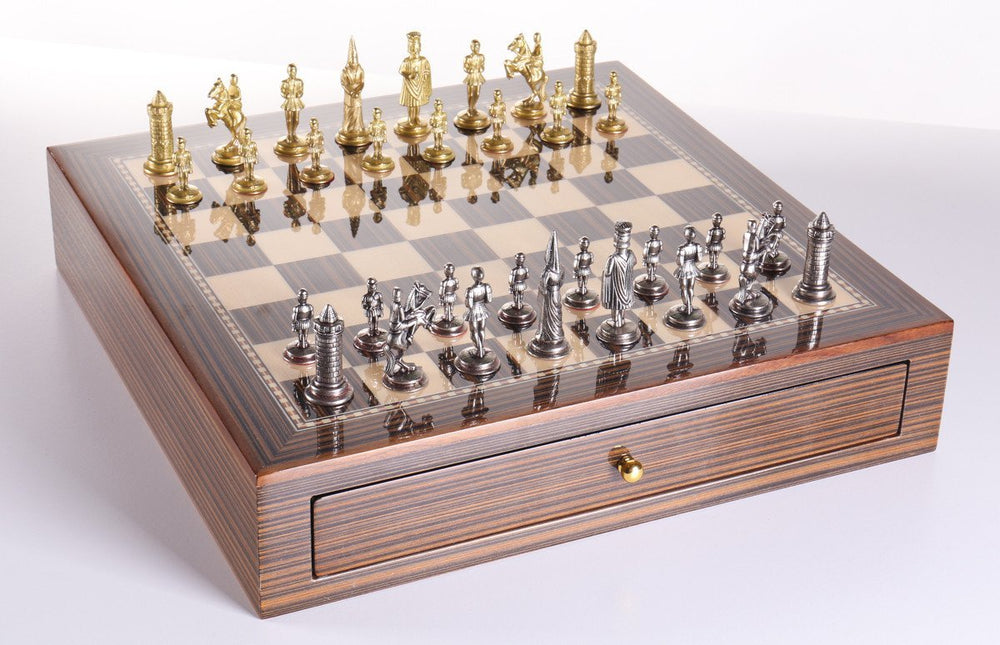 Glossy Storage Board with Metal Pieces Chess Set Combo