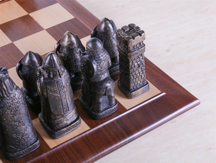 House of Hauteville Chess Set and Board Combo - Antique White and Black Marble - Chess Set - Chess-House