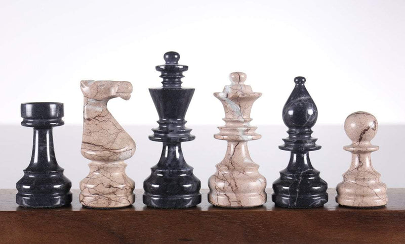 Marble Chess Pieces Euro Design in Marina & Black