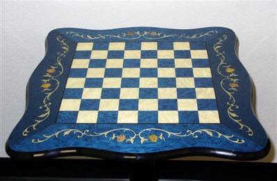 Sculpted Briarwood Inlay Table - 1.5" Squares - Blue - Table - Chess-House