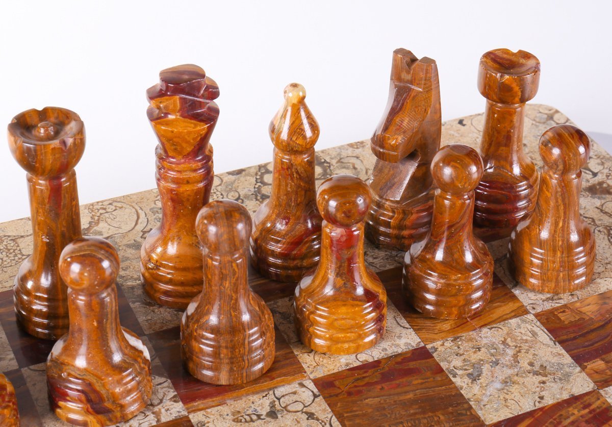 SINGLE REPLACEMENT PIECES: 16" Marble Chess Set in Coral and Red - Parts - Chess-House