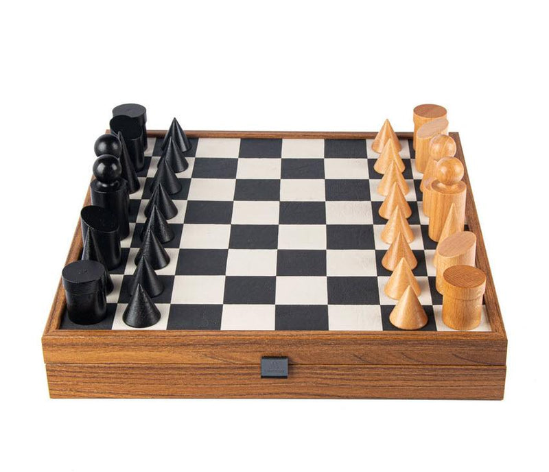 SINGLE REPLACEMENT PIECES: Geometric Style Chessmen on Black and White Leatherette Board - 15.75