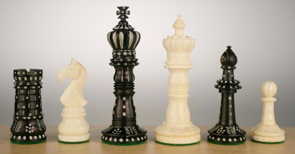 4.1 New English Hand Carved Camel Bone Chess Pieces Set-Crimson
