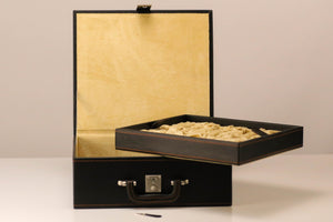 Stitched Leather Chess Box Velvet Tray Style - up to 4.5