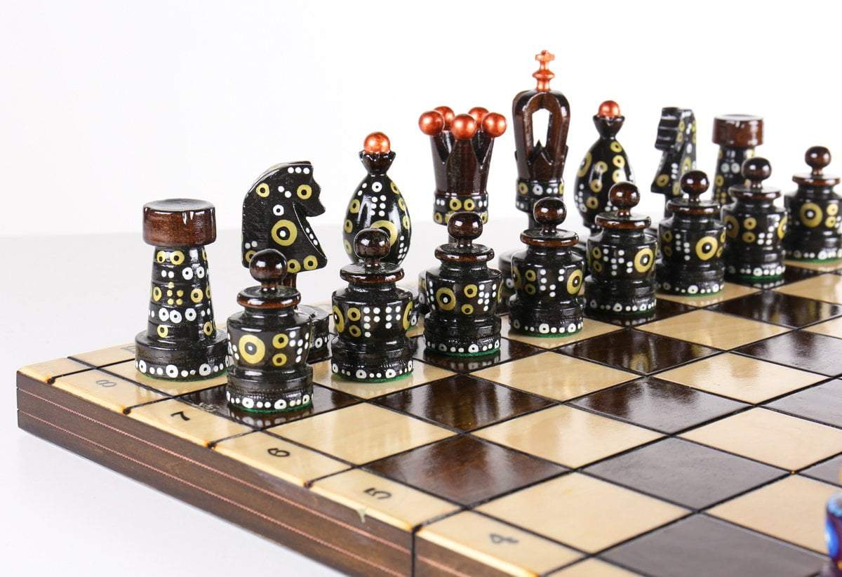 Sydney Gruber Painted 20" Large King's Inlaid Chess Set #7 in Multi-color and Black