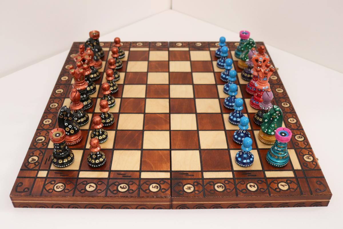 Sydney Gruber Painted 21" Ambassador Chess Set #10 The Finessing Wild Card - Chess Set - Chess-House