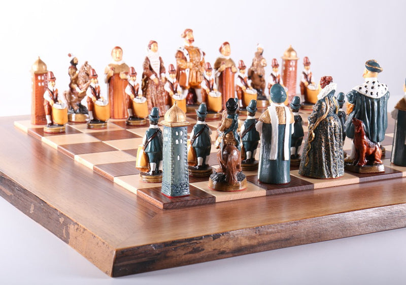 Tudor Kings and Queens by Studio Anne Carlton - Chess Set on Natural Edge Hardwood