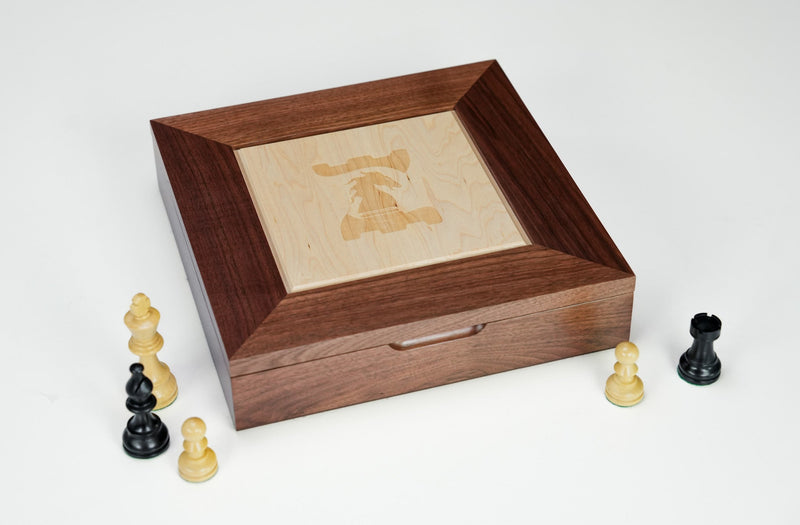 Walnut Maple Premium Hardwood Chess Box with Framed Inset