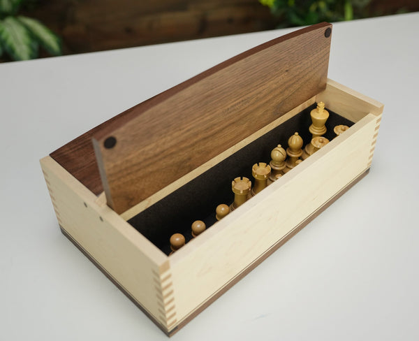 JLP Walnut Maple Premium Hardwood Chess Box with Handle and Two-Player ...
