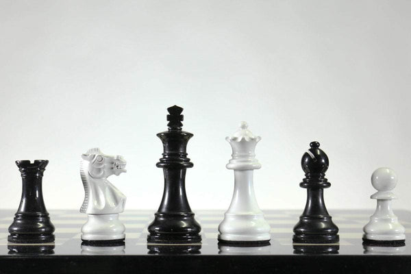 White and Black Lacquered Wood Staunton Chess Men - Piece - Chess-House