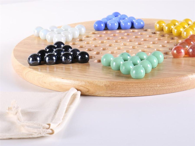 Wood Chinese Checkers Set w/Marbles